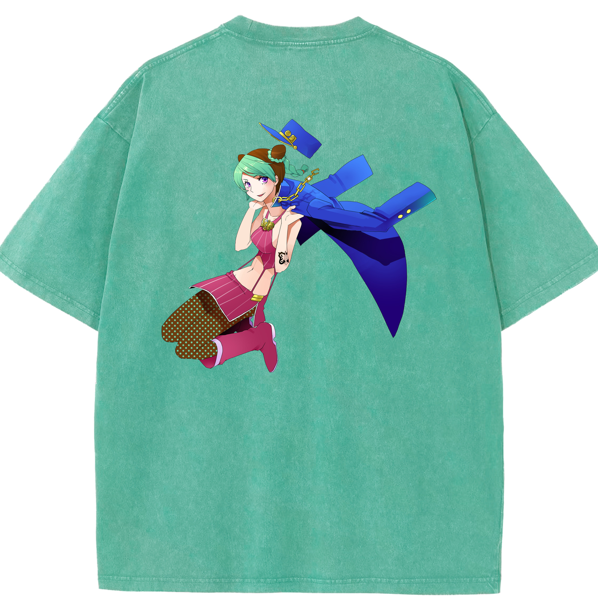 （画像用） "ジョジョの奇妙な冒険 くうじょう ジョリーン JoJo's Bizarre Adventure Jolyne Cujoh " 綿100% ヴィンテージ風 半袖Tシャツ（背面プリント）